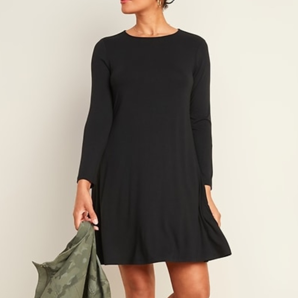 Old Navy Jersey Long-Sleeve Black Swing Dress